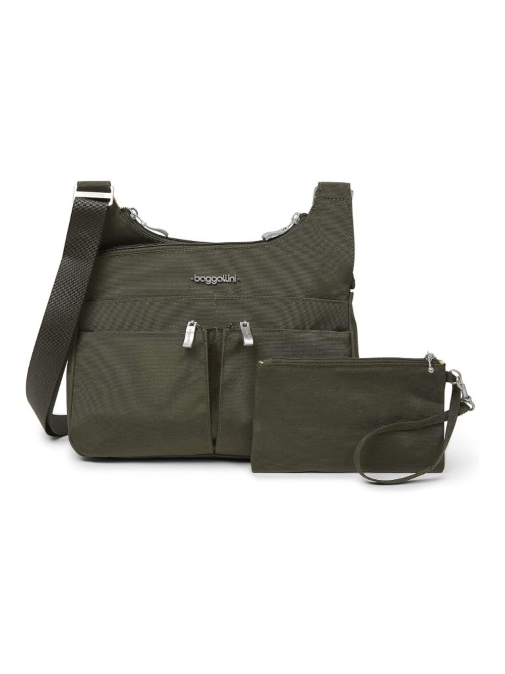 Baggallini Olive Nylon Crossbody Bag with RFID Wristlet, Adjustable Strap, Water - Picture 1 of 9